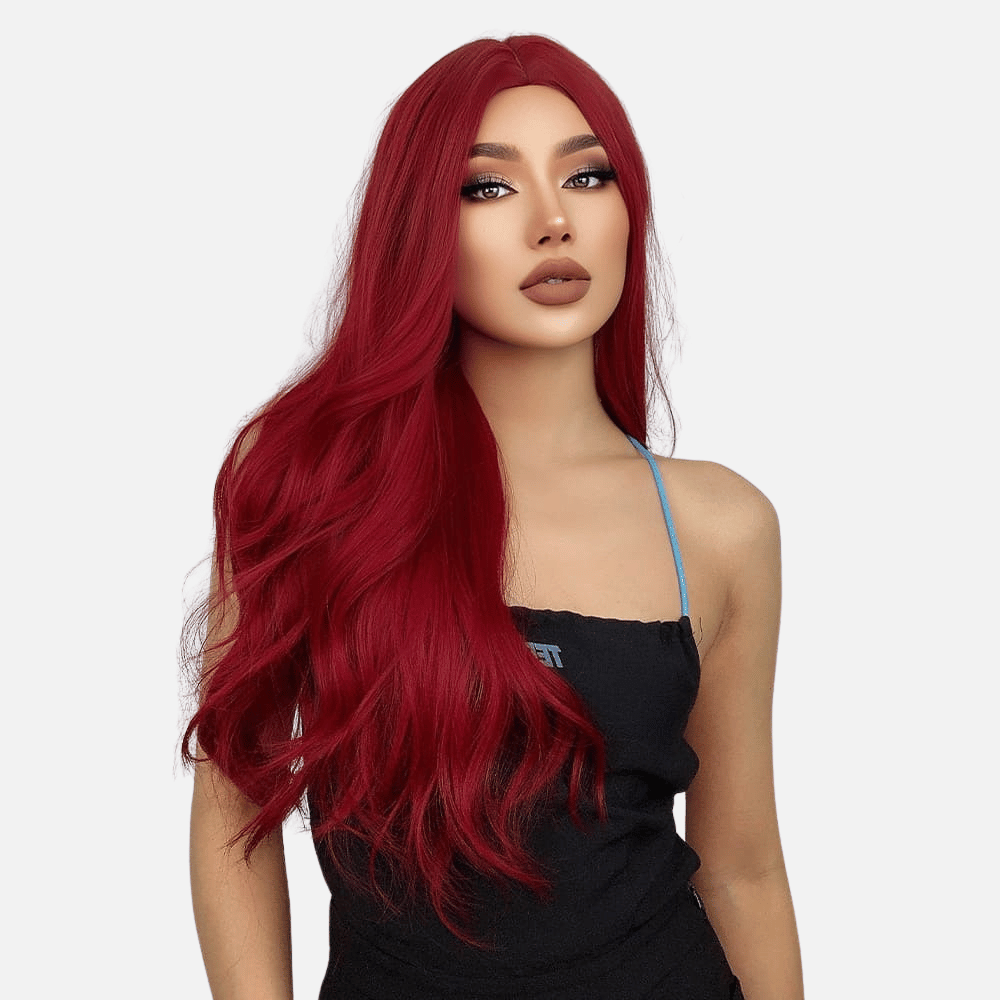 Perruque longue rouge foncé