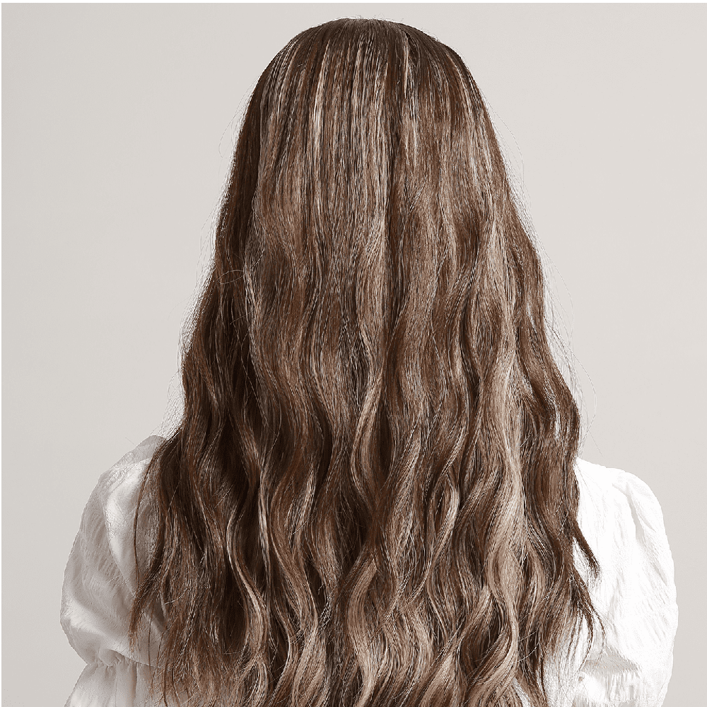 Perruque bouclée marron dos