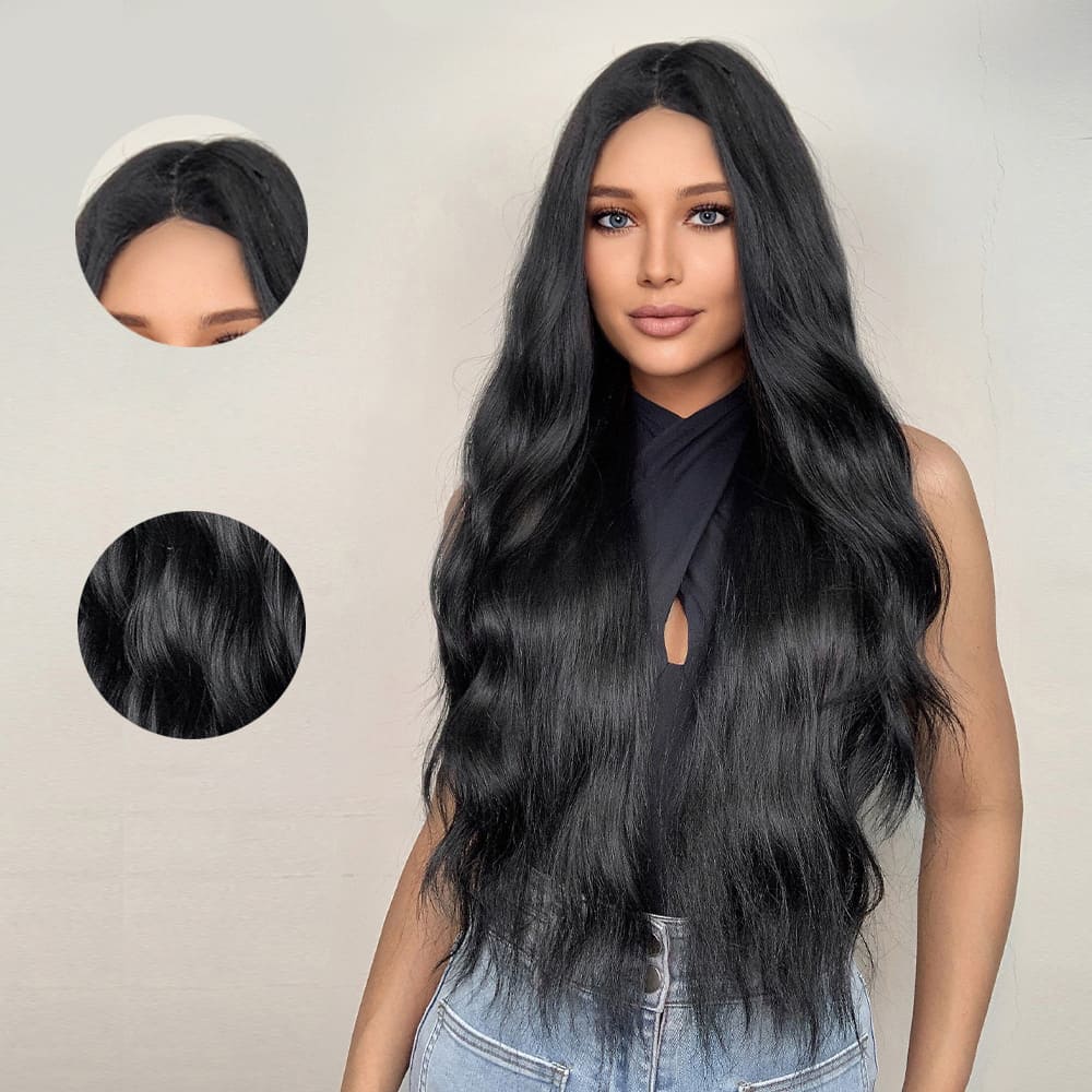 Perruque noire ondulée féminité