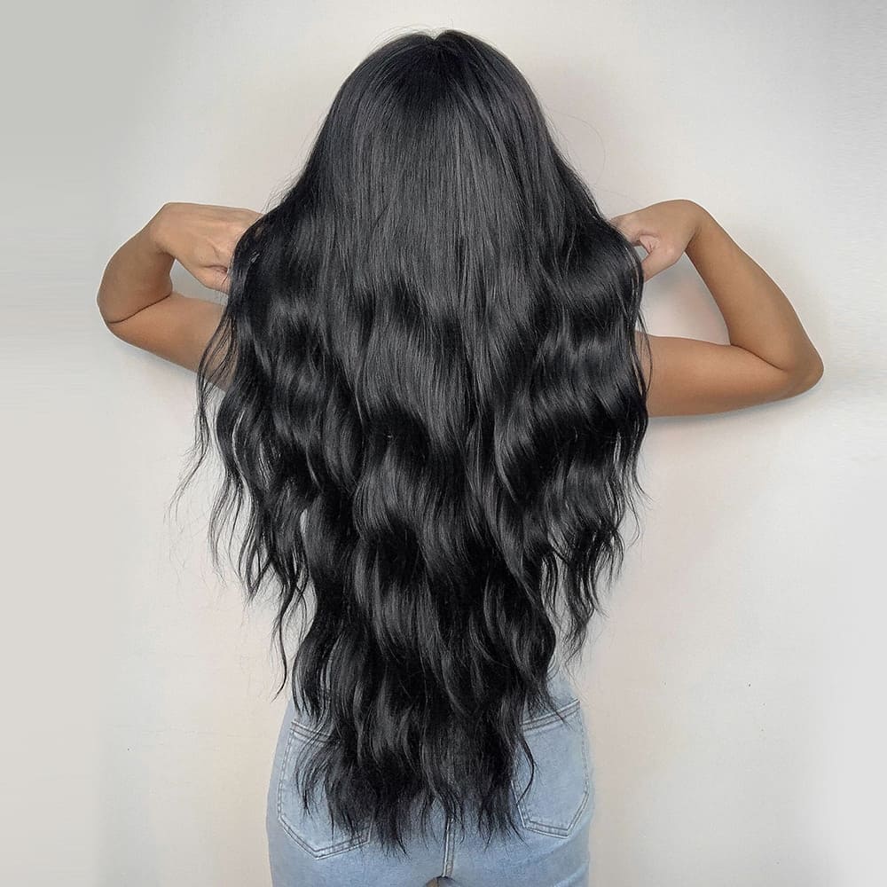 Perruque noire ondulée nuque