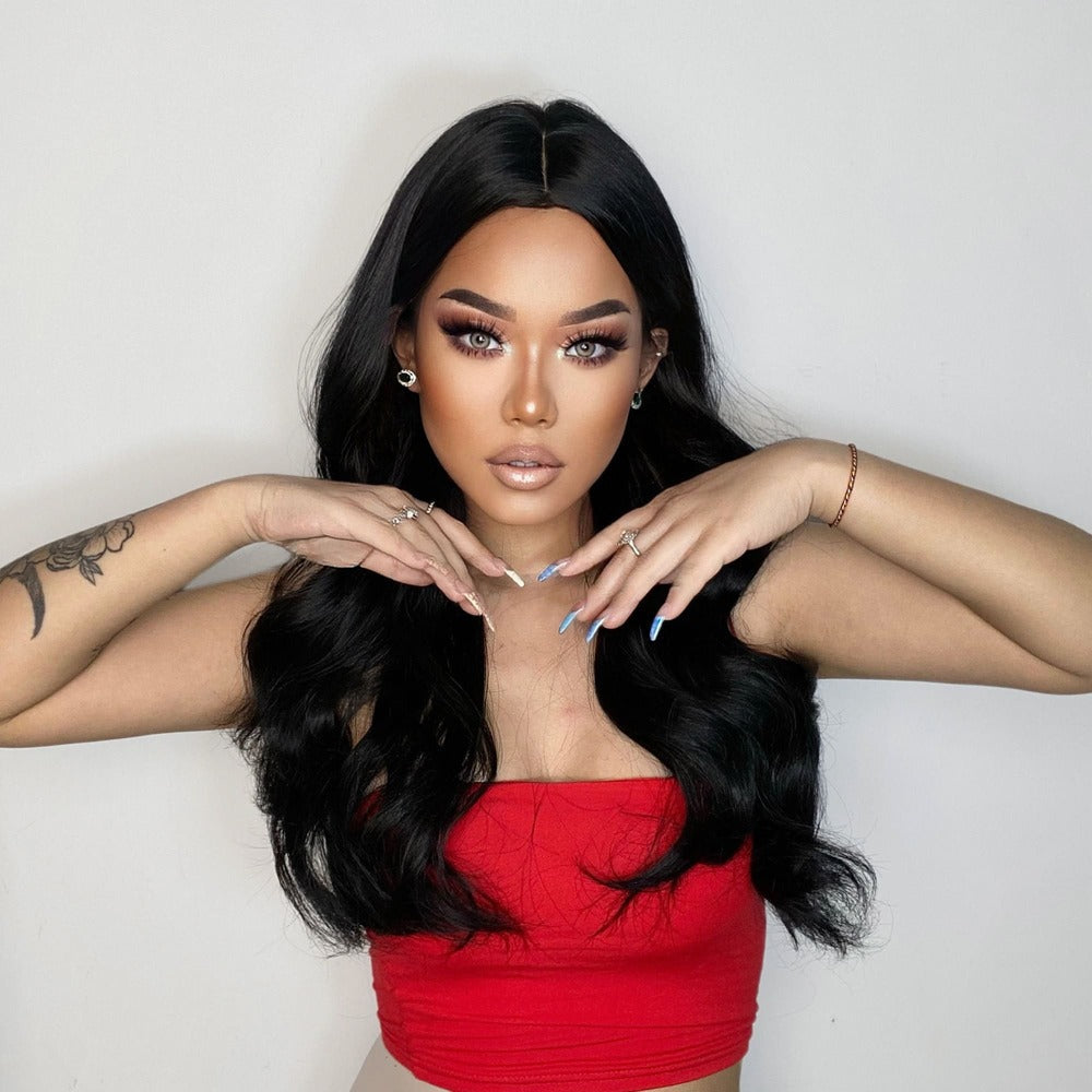 Grande perruque noire lisse