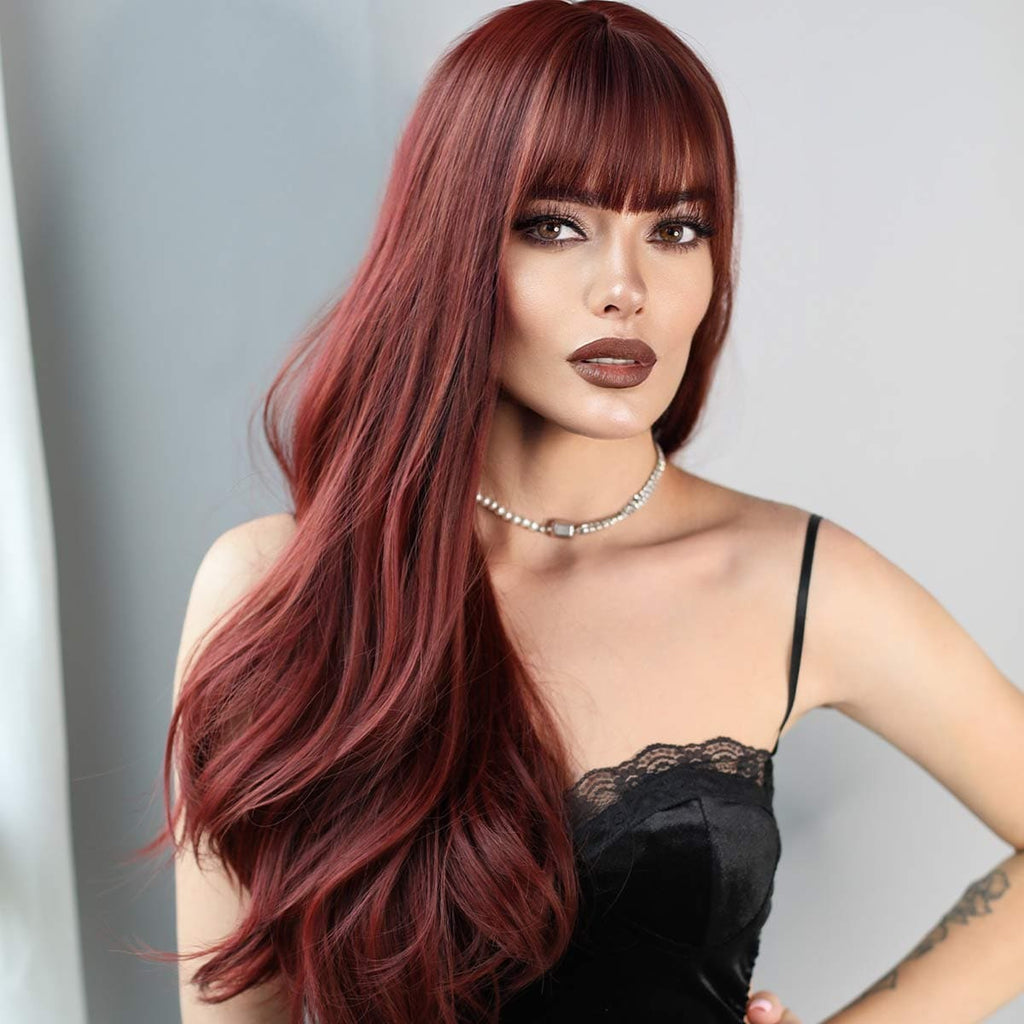 Perruque auburn rouge longue