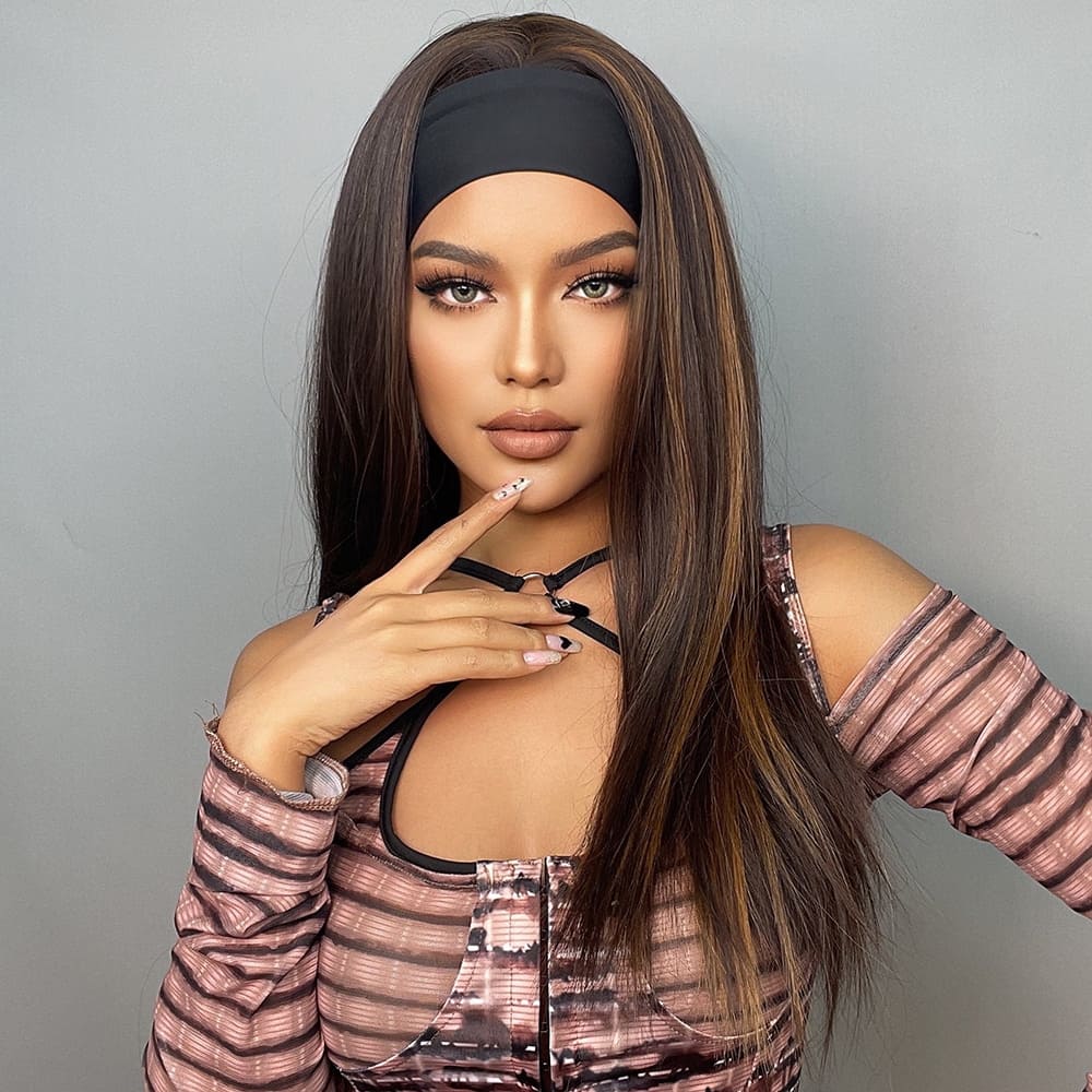 Perruque bandeau lisse brune