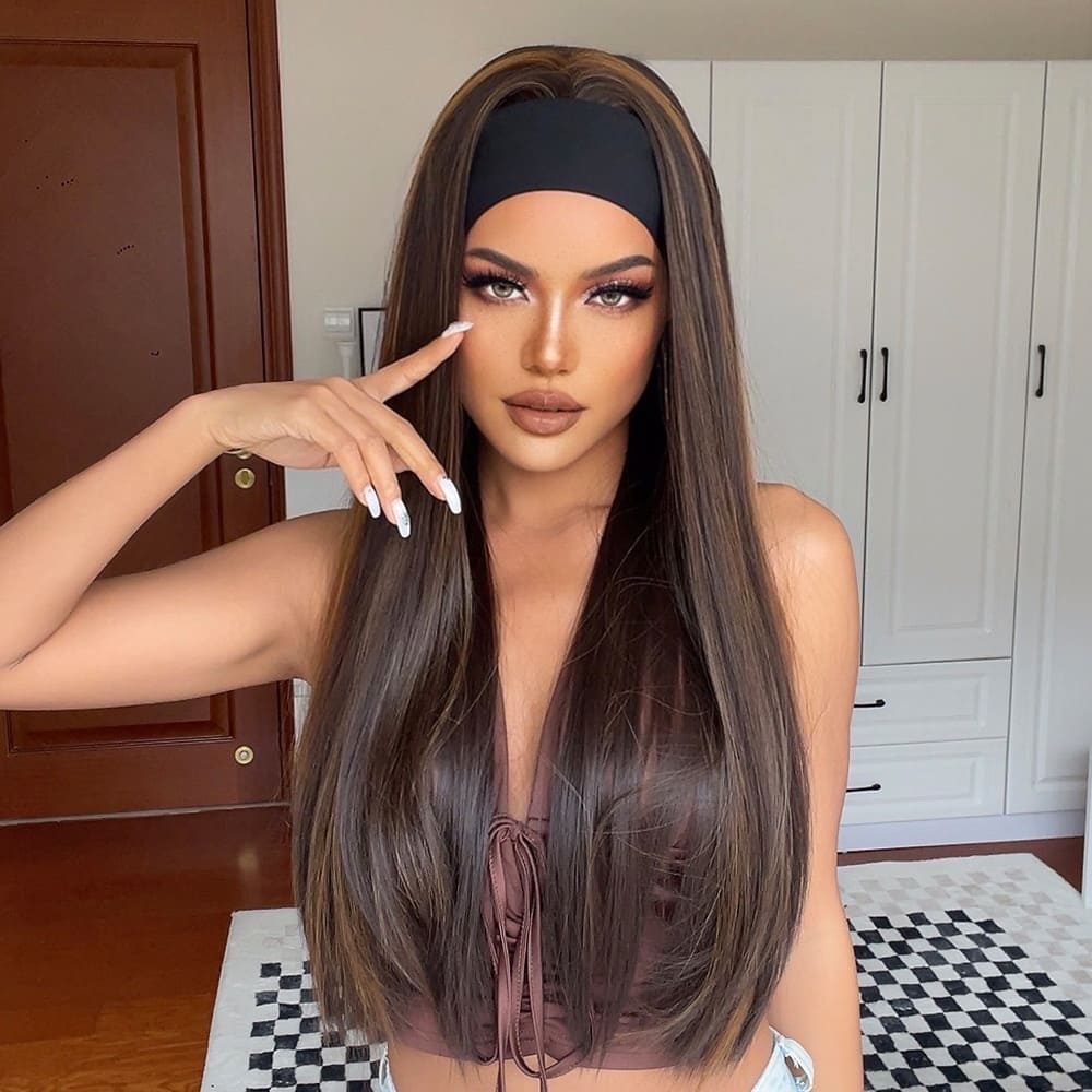 Perruque bandeau marron femme