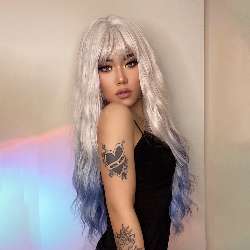 Perruque blanche et bleue femme