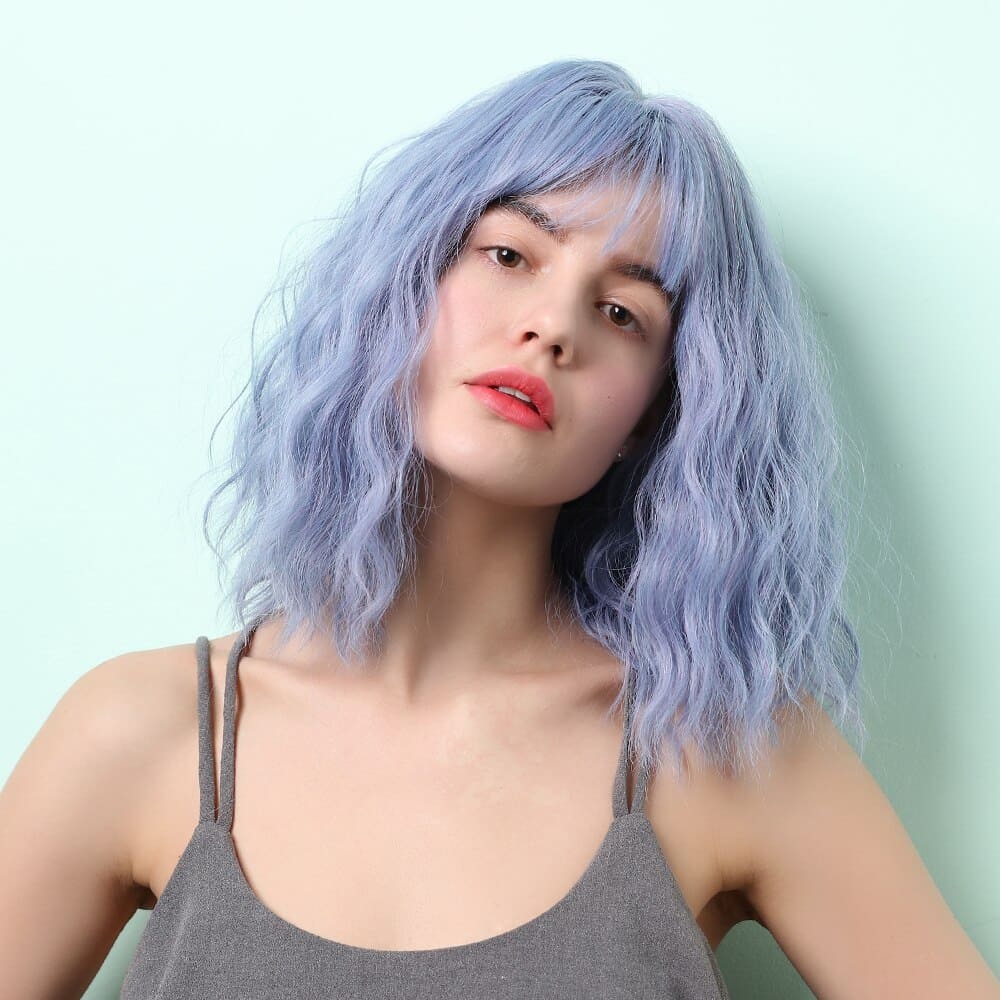 Perruque bleue carré femme