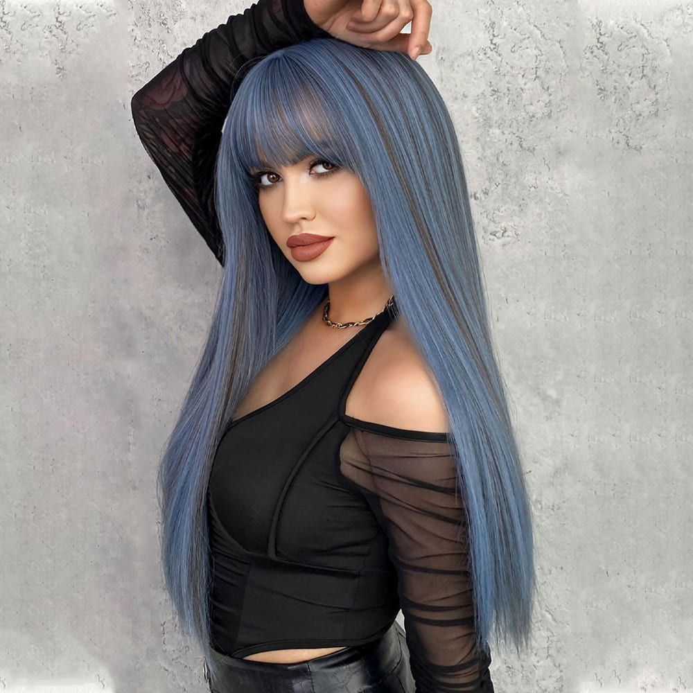 Perruque bleue cosplay femme