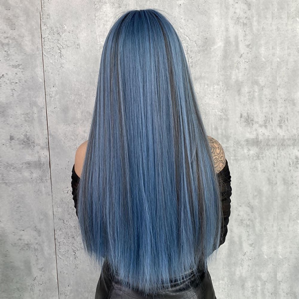 Perruque bleue cosplay nuque