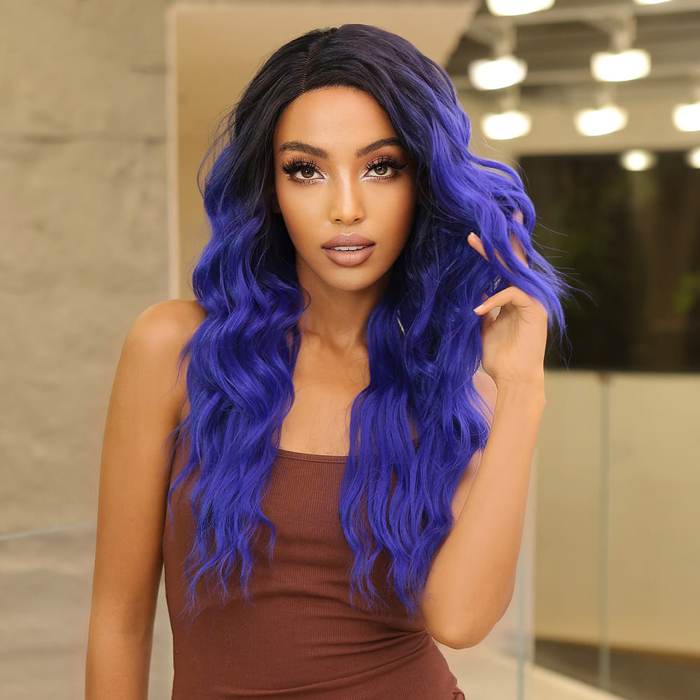 Perruque bleue et noire ondulation
