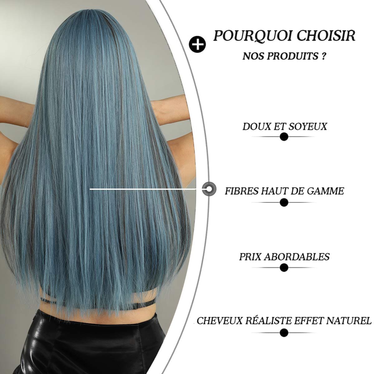 Perruque bleue longue nuque