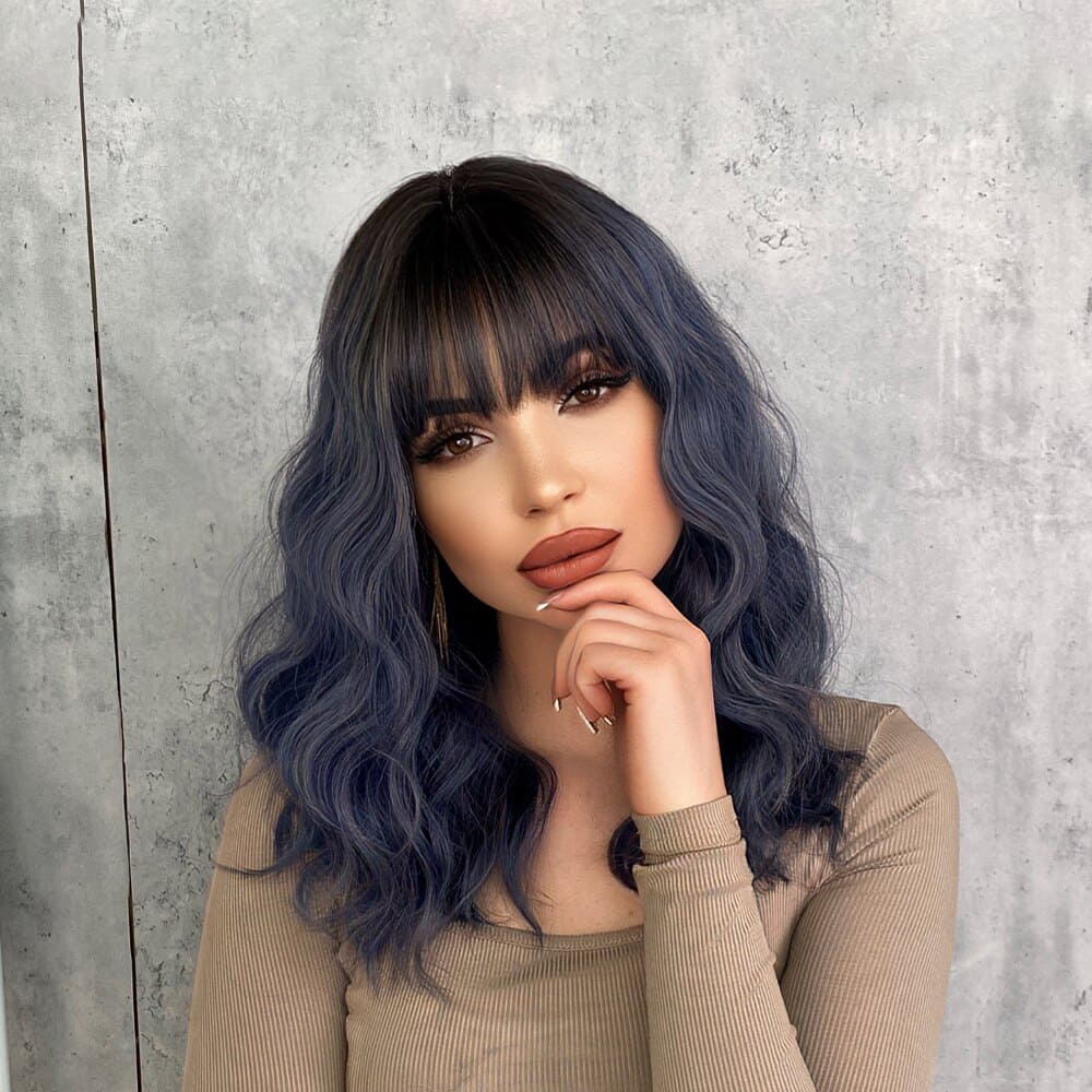 Perruque bleue nuit frange