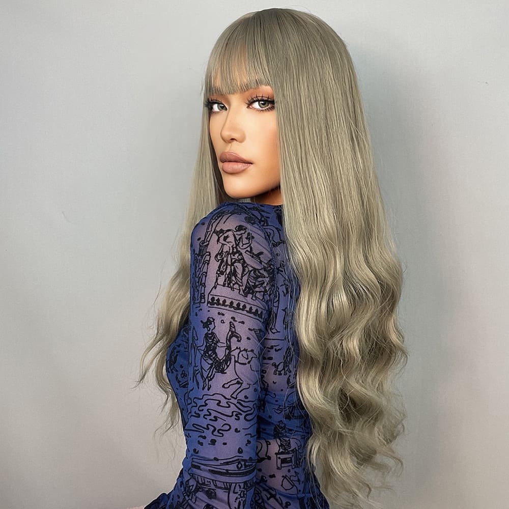 Perruque blond argent ondulation