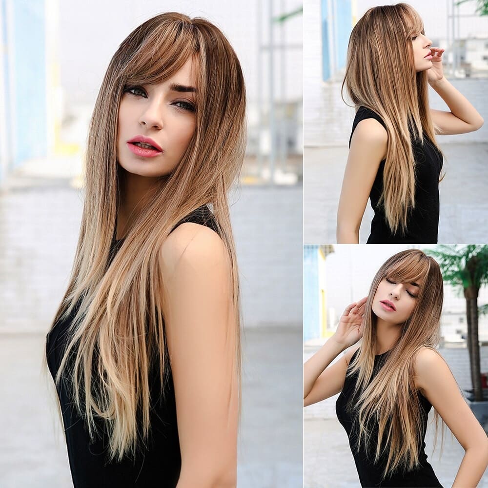 Perruque blonde dégradé lisse