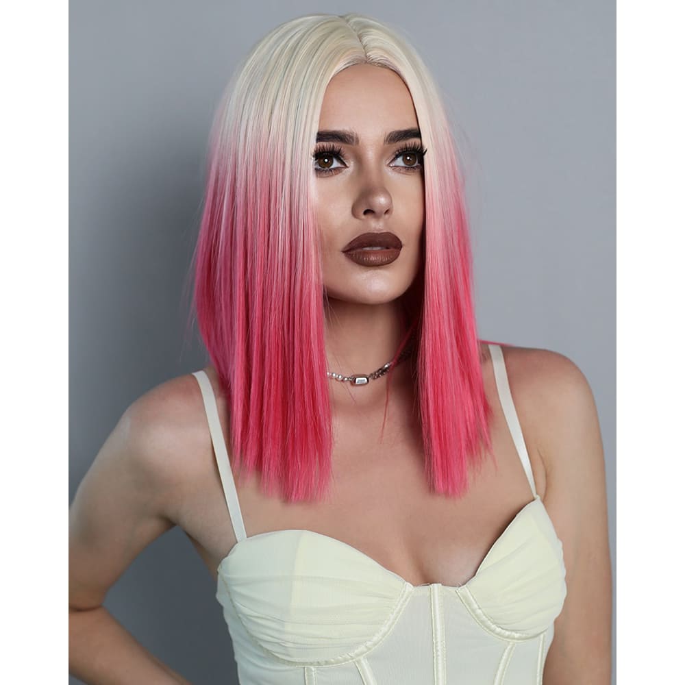 Perruque blonde et rose sans frange