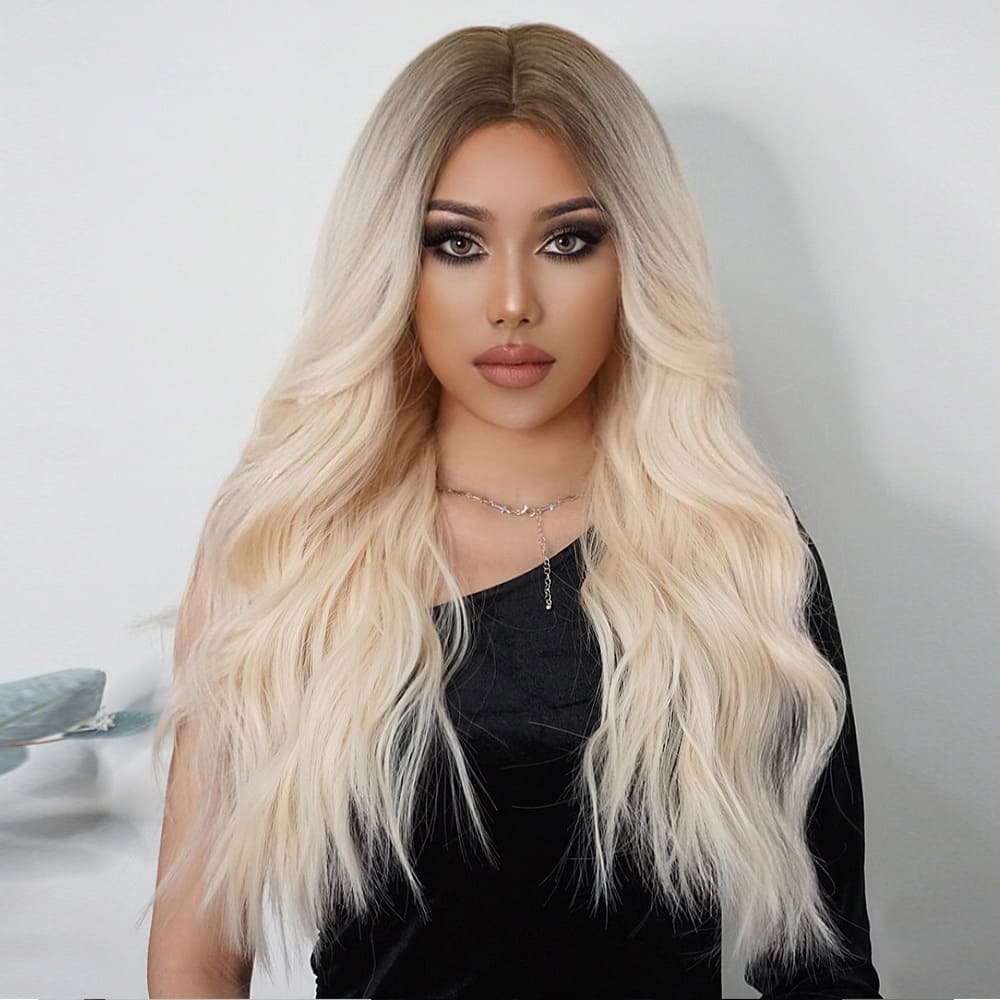 Perruque blonde femme longue platine