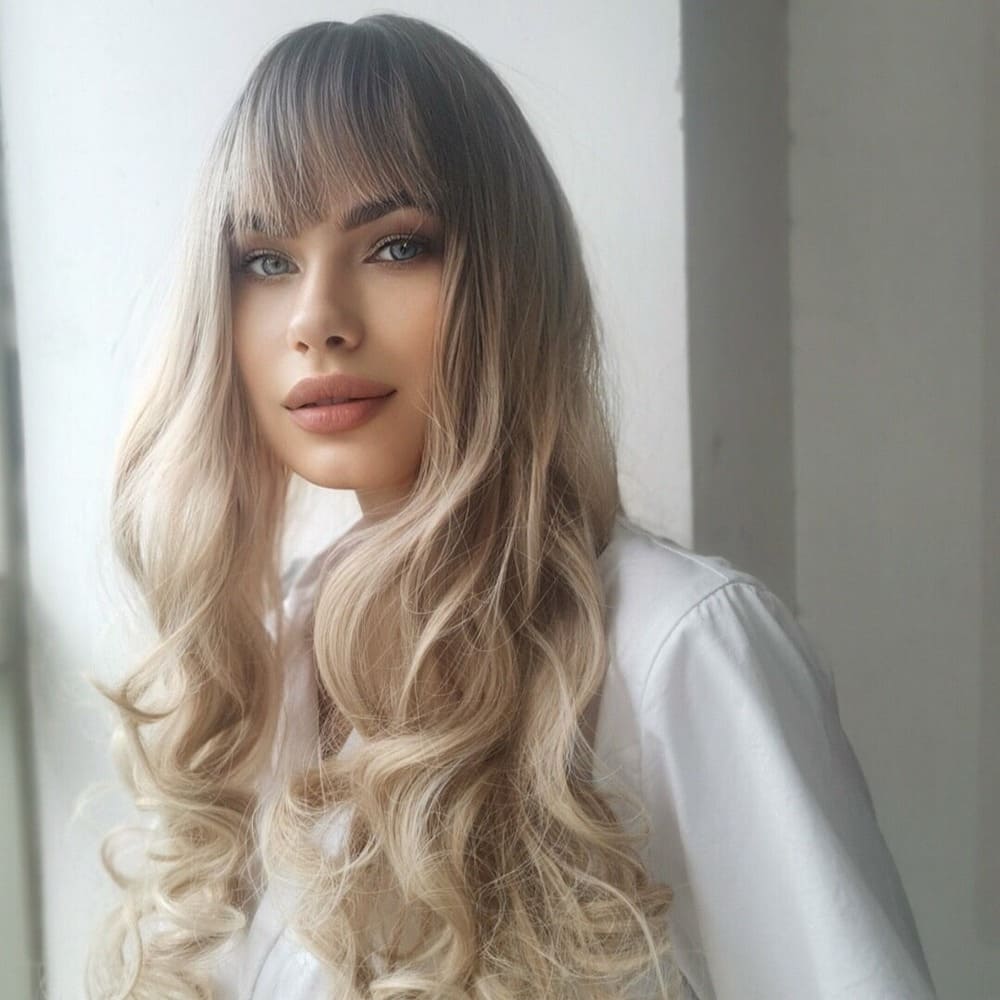 Perruque blonde ondulée femme élégante