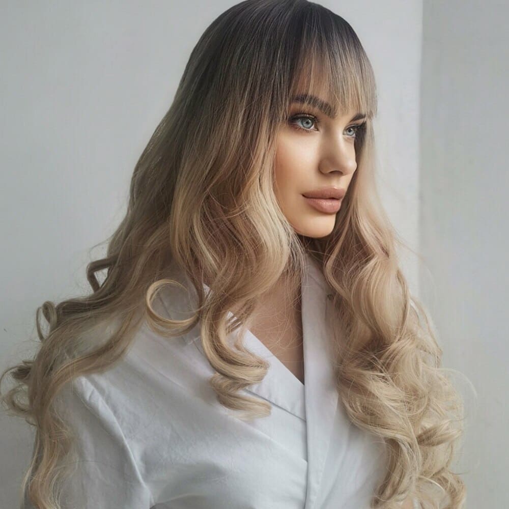 Perruque blonde ondulée femme lisse