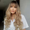 Perruque Longue Blond Ombré Bouclée - 66 Cm Avec Frange, Synthétique Résistante à La Chaleur - 6