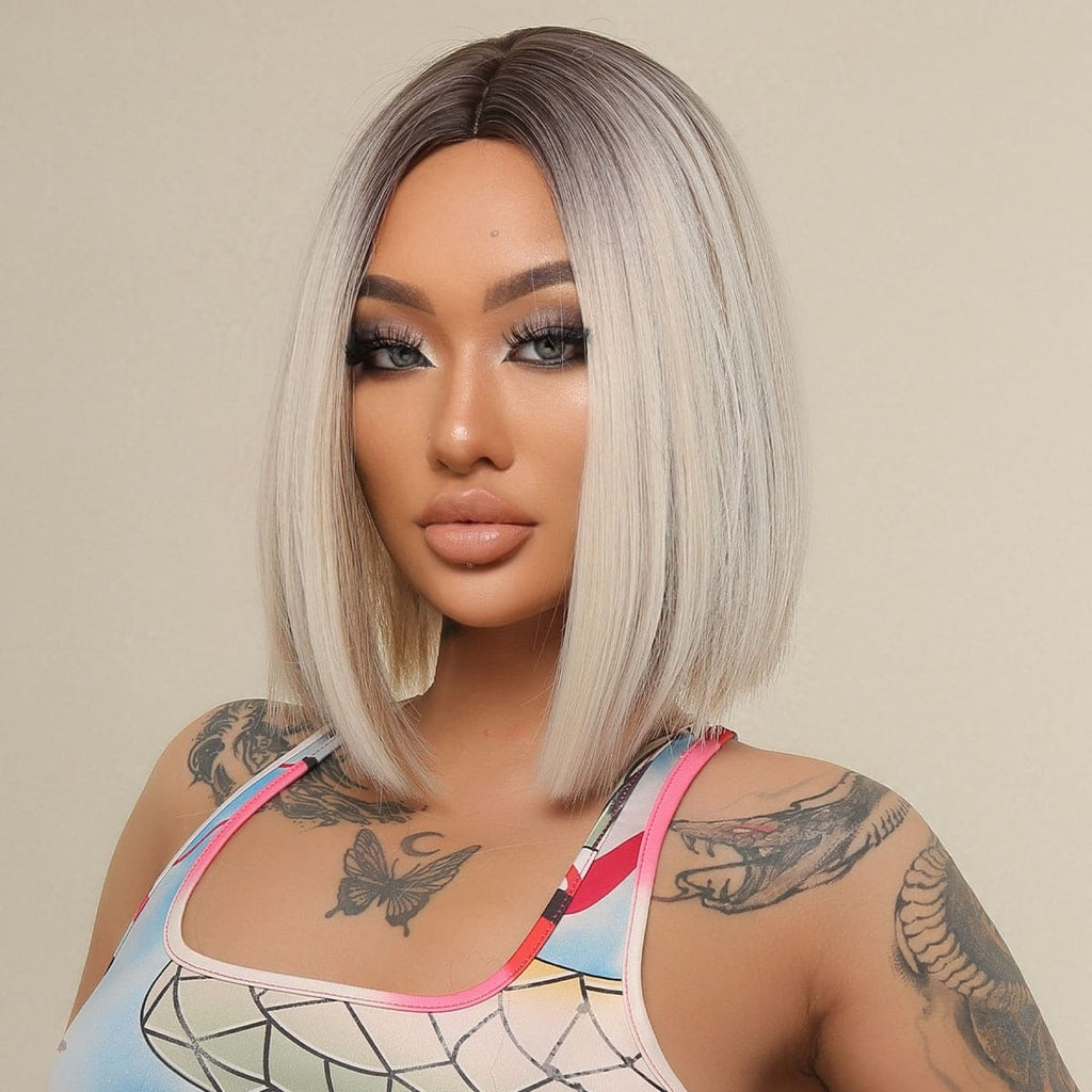 Perruque blonde platine carré