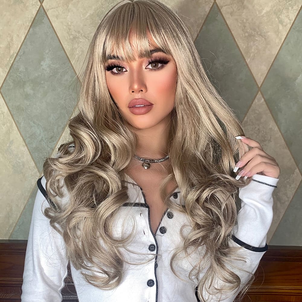 Perruque blonde platine frange