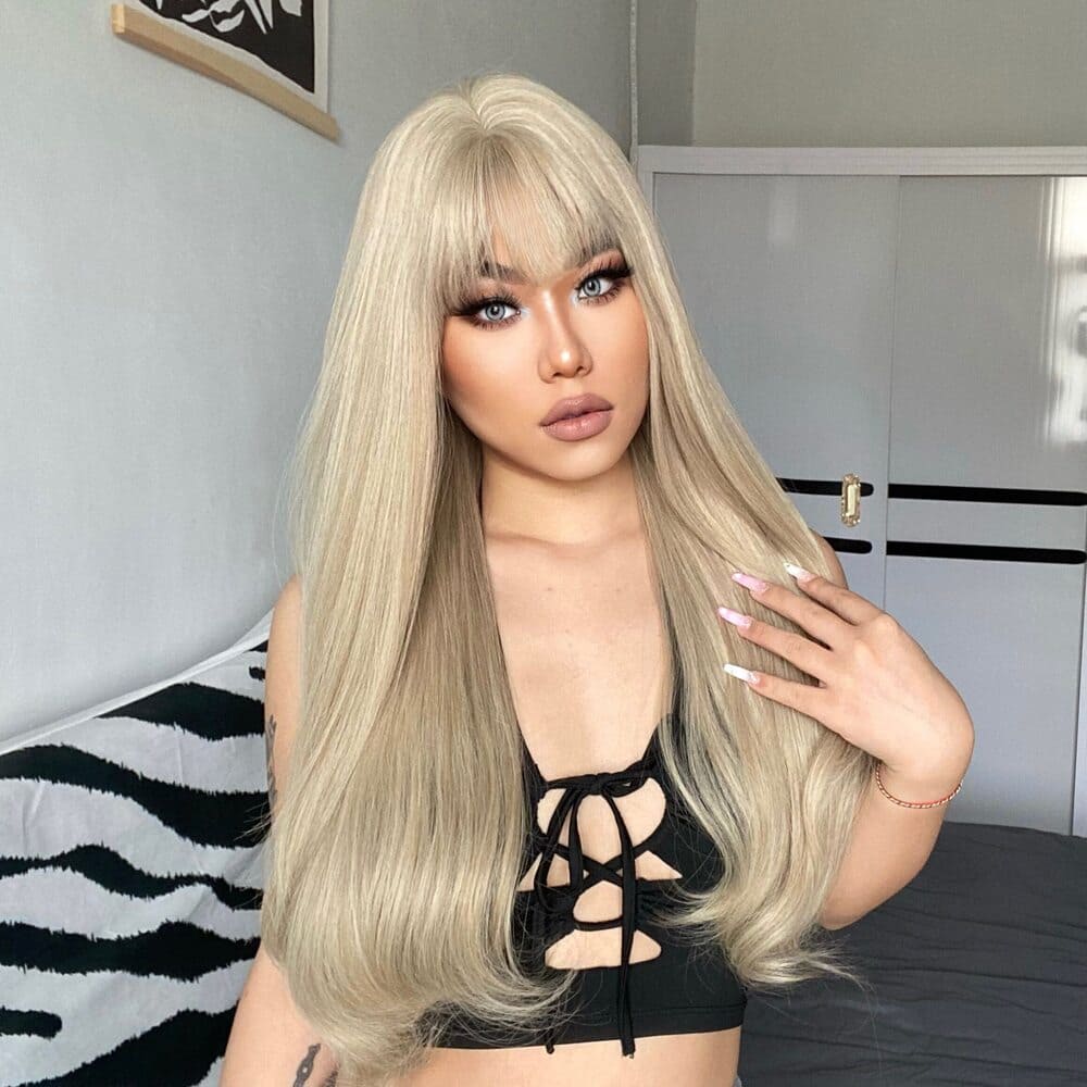 Perruque blonde réaliste frange