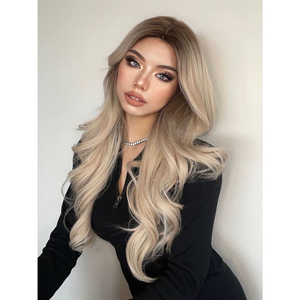 Perruque blonde synthétique ondulée