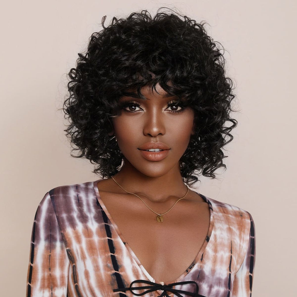 Perruque bouclée noire femme réaliste