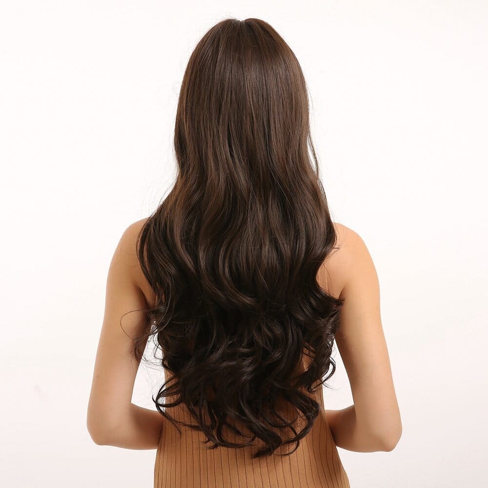 Perruque brune cheveux long dos