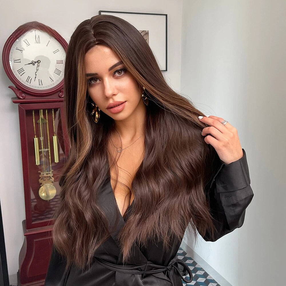 Perruque brune femme longue