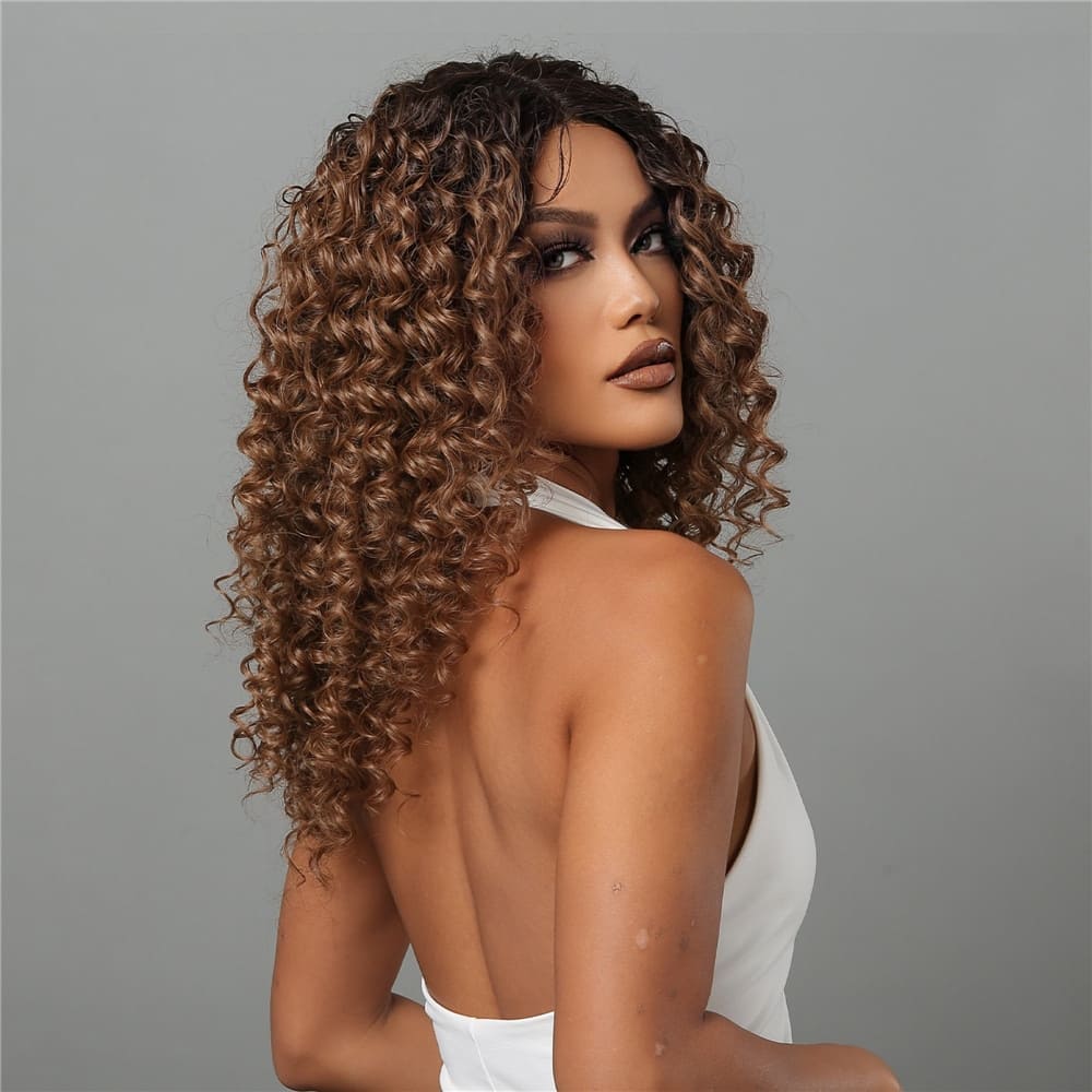 Perruque brune frisée femme
