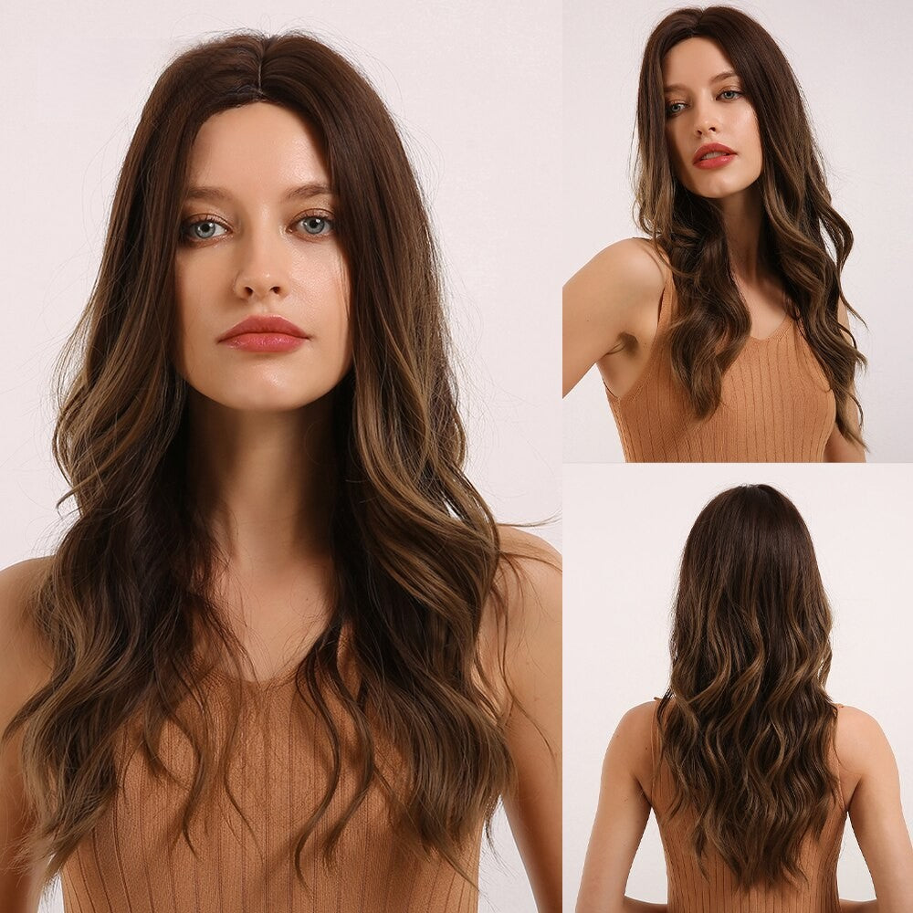 Perruque brune longue bouclée indétectable