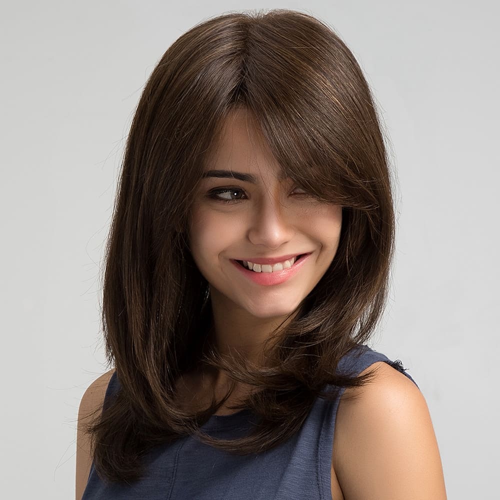 Perruque brune mi longue