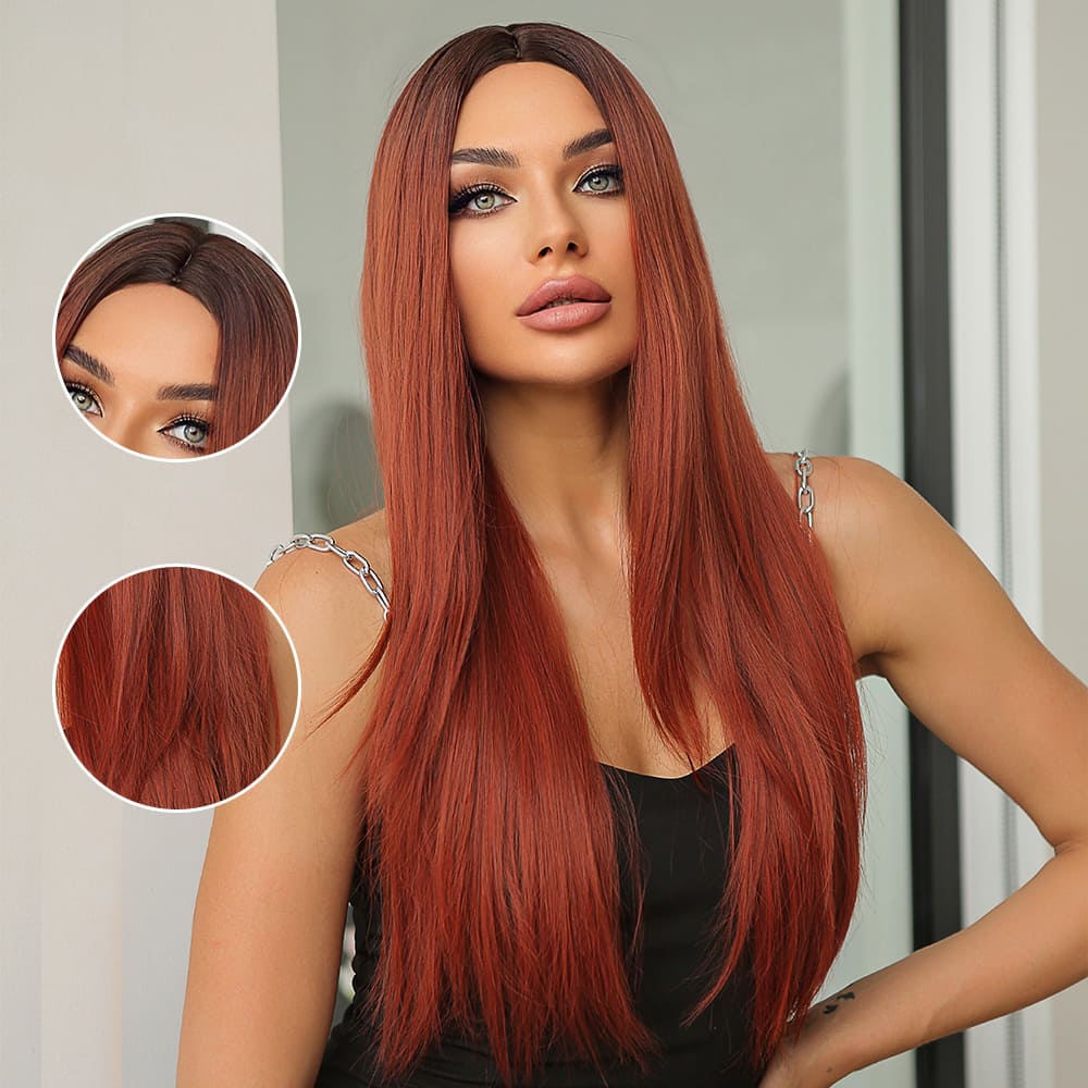 Perruque brune rouge femme