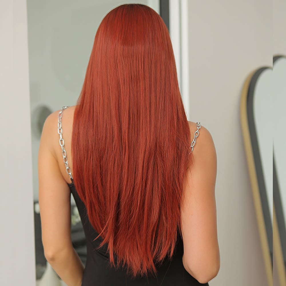 Perruque brune rouge nuque