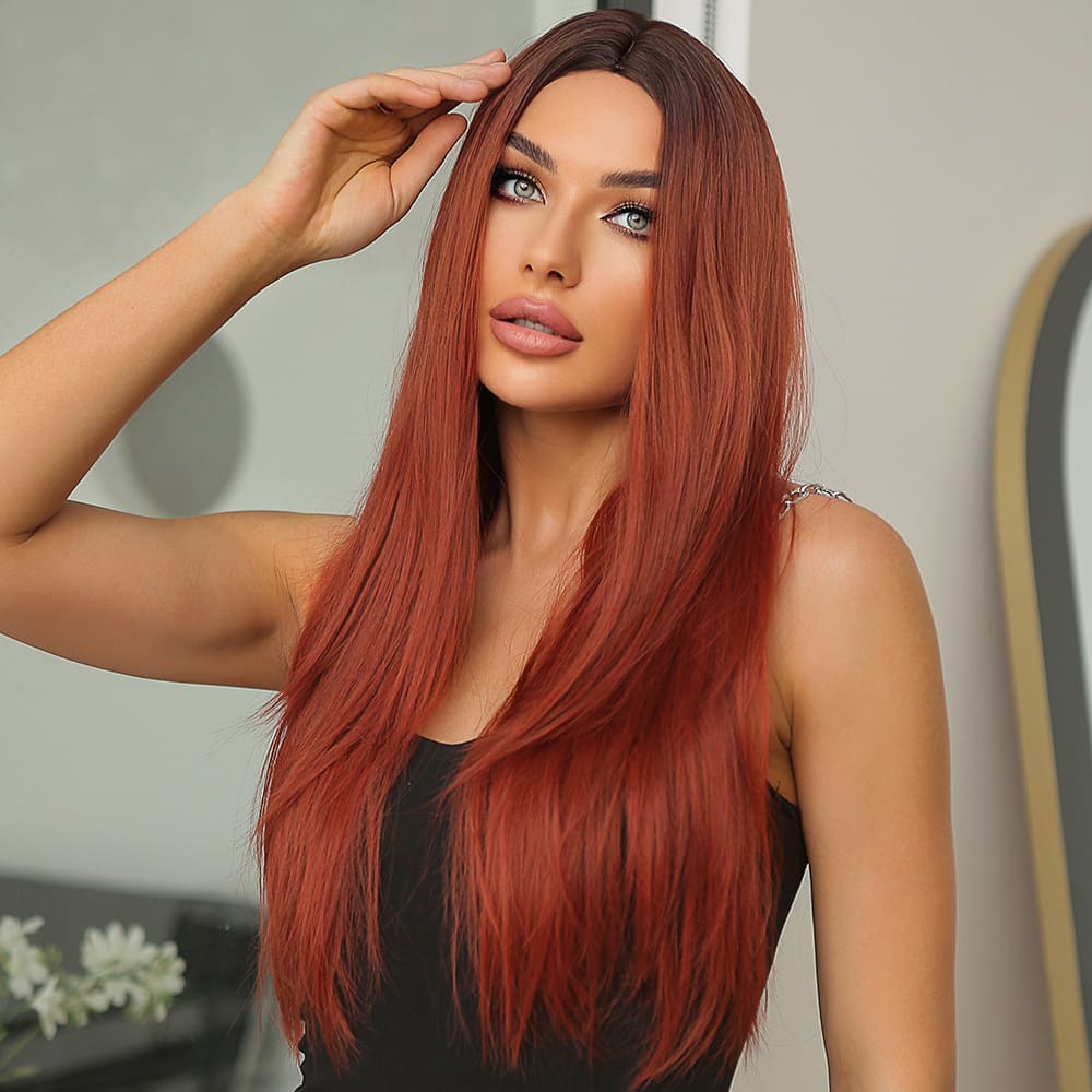 Perruque brune rouge