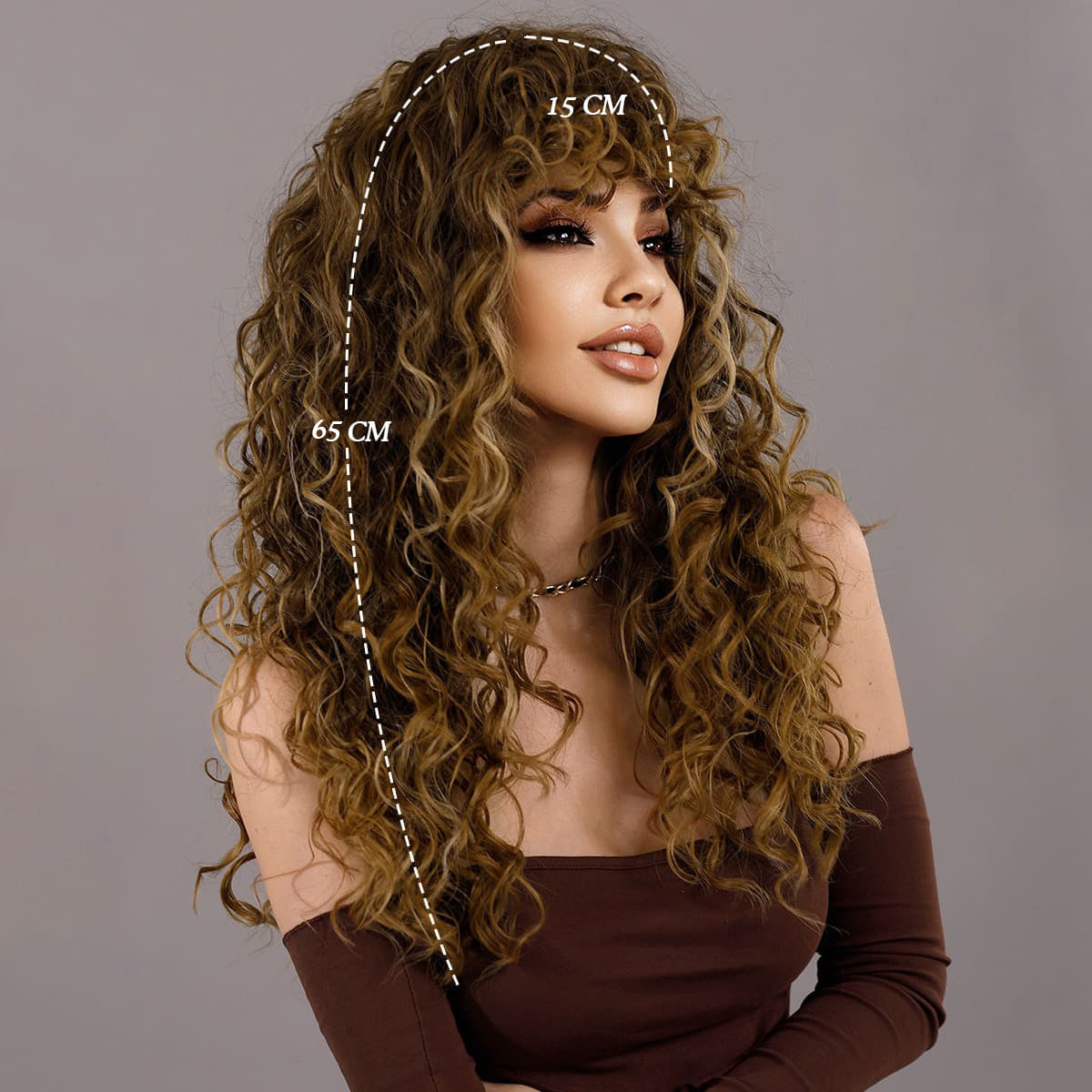 perruque châtain bouclée longueur