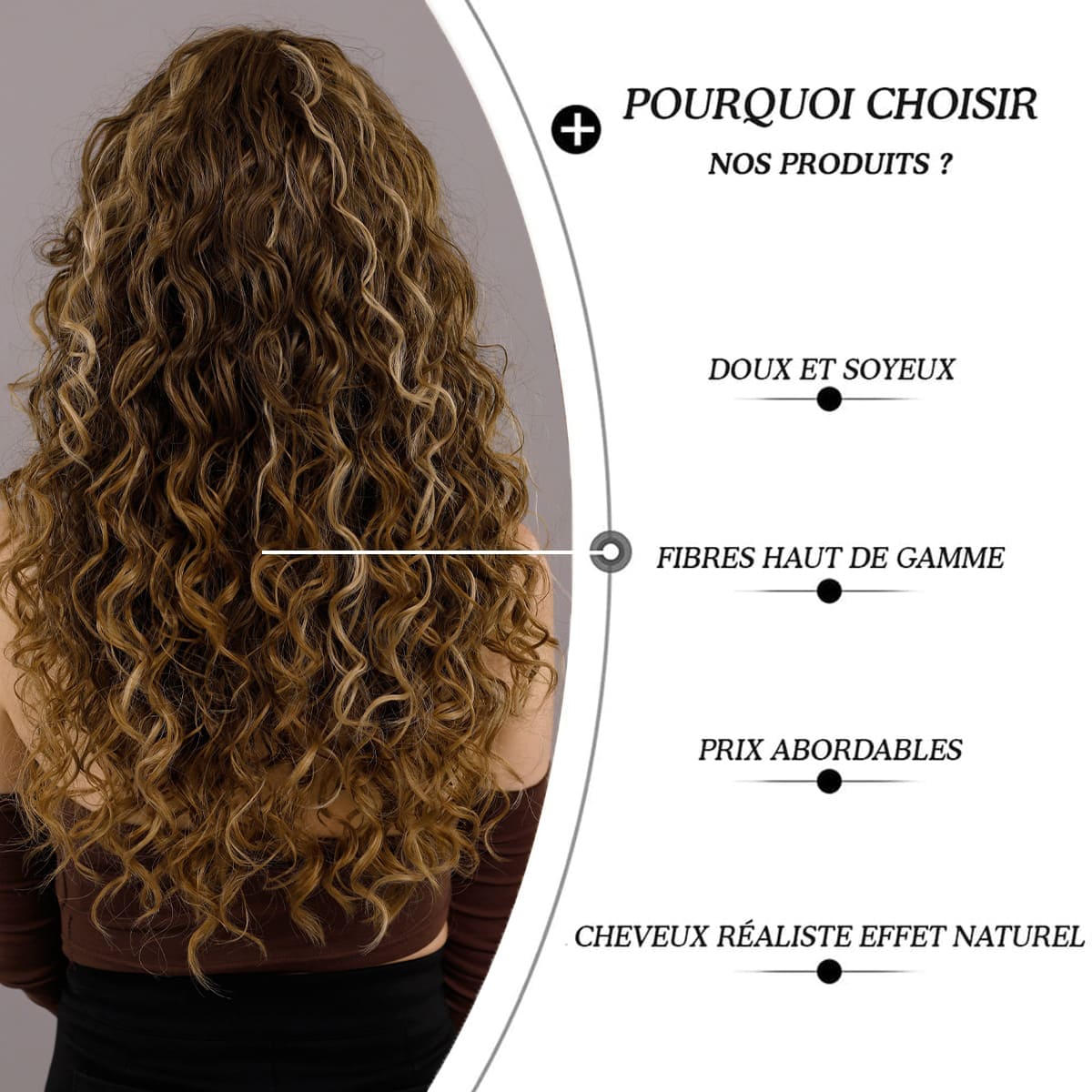 Perruque châtain bouclée nuque