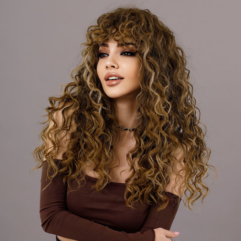 Perruque châtain bouclée