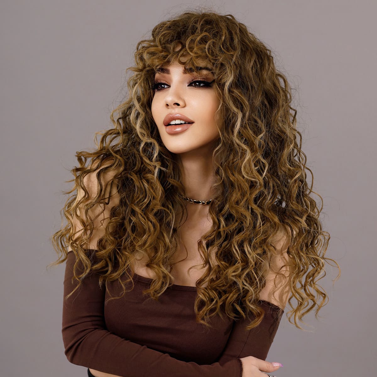 Perruque châtain bouclée