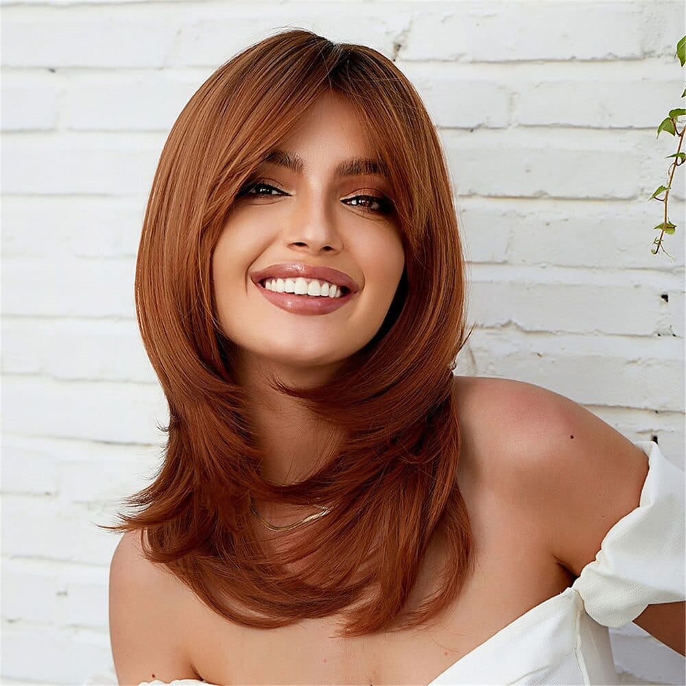 Perruque châtain cuivré cheveux