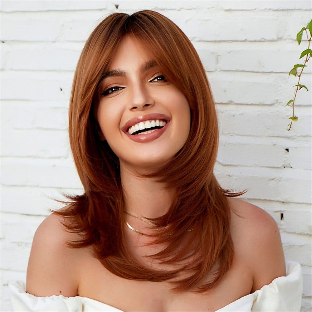 Perruque châtain cuivré femme