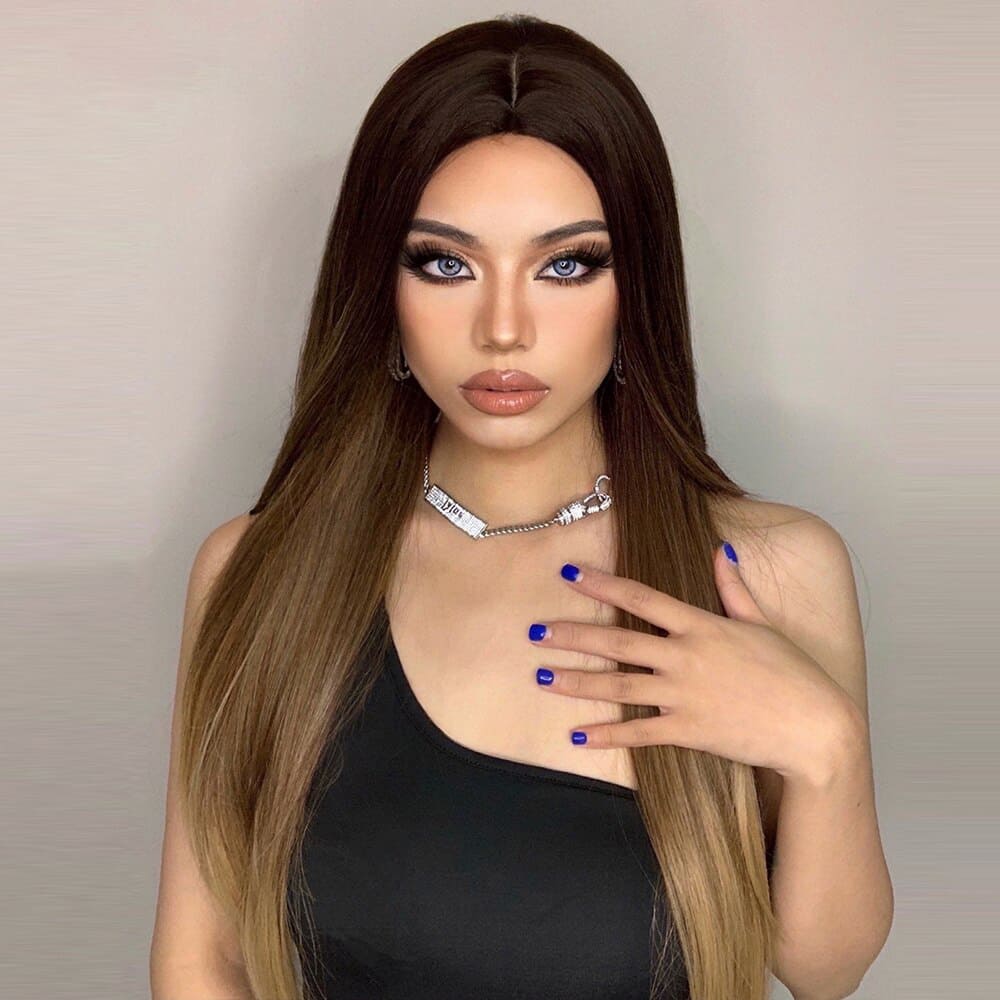 Perruque châtain foncé