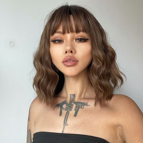 Perruque châtain frange sexy