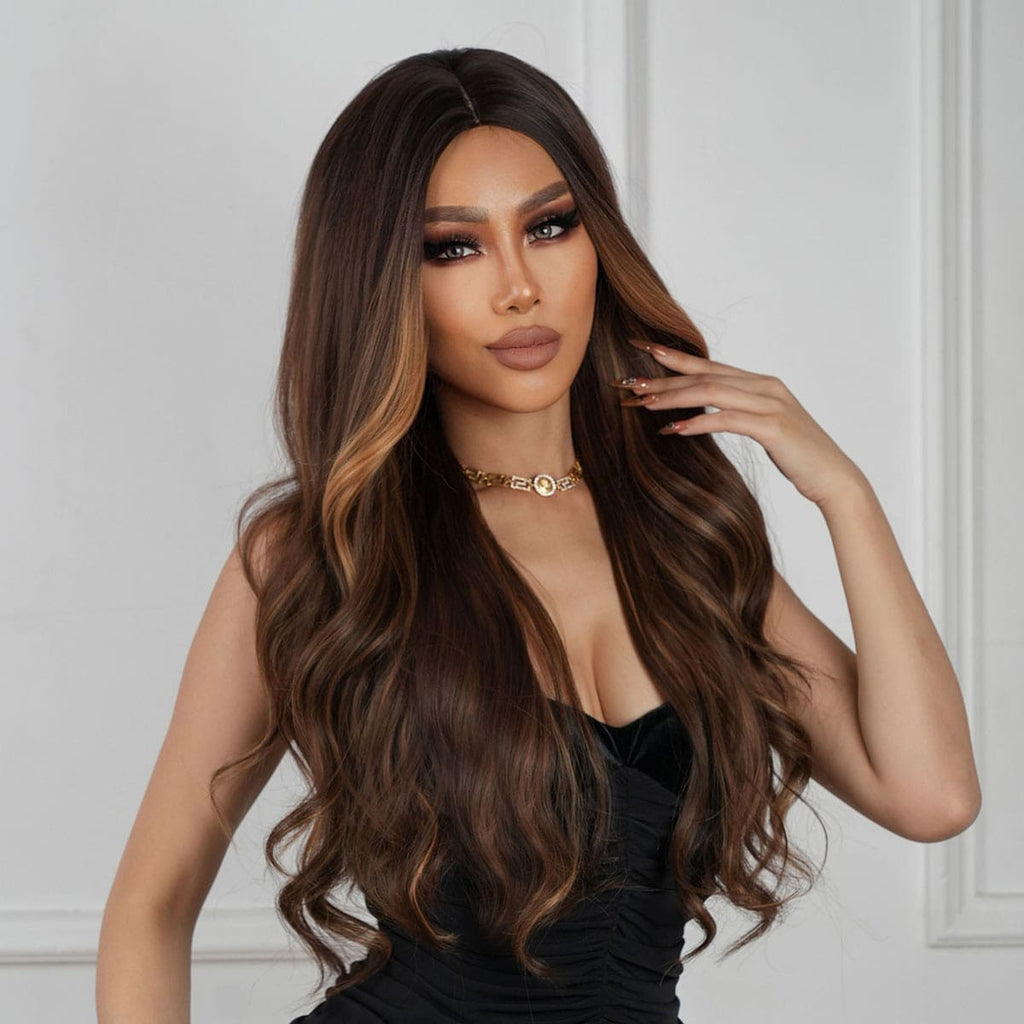 Perruque châtain longue féminité