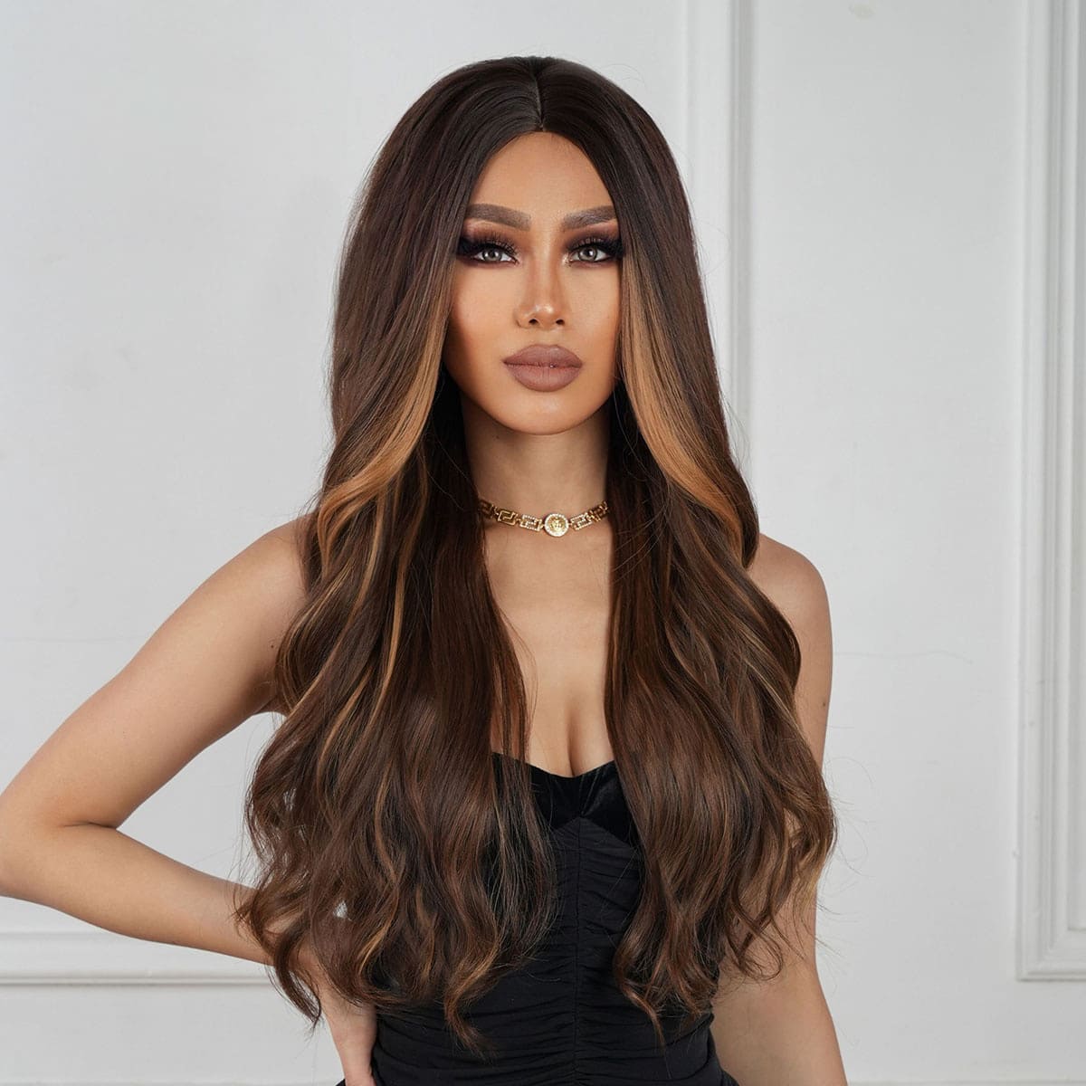 Perruque châtain longue