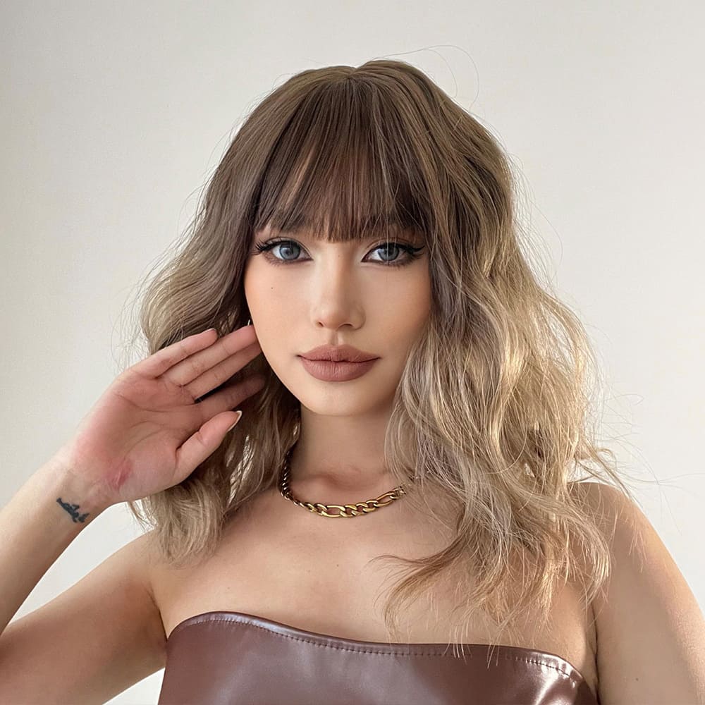 Perruque chatain mi long