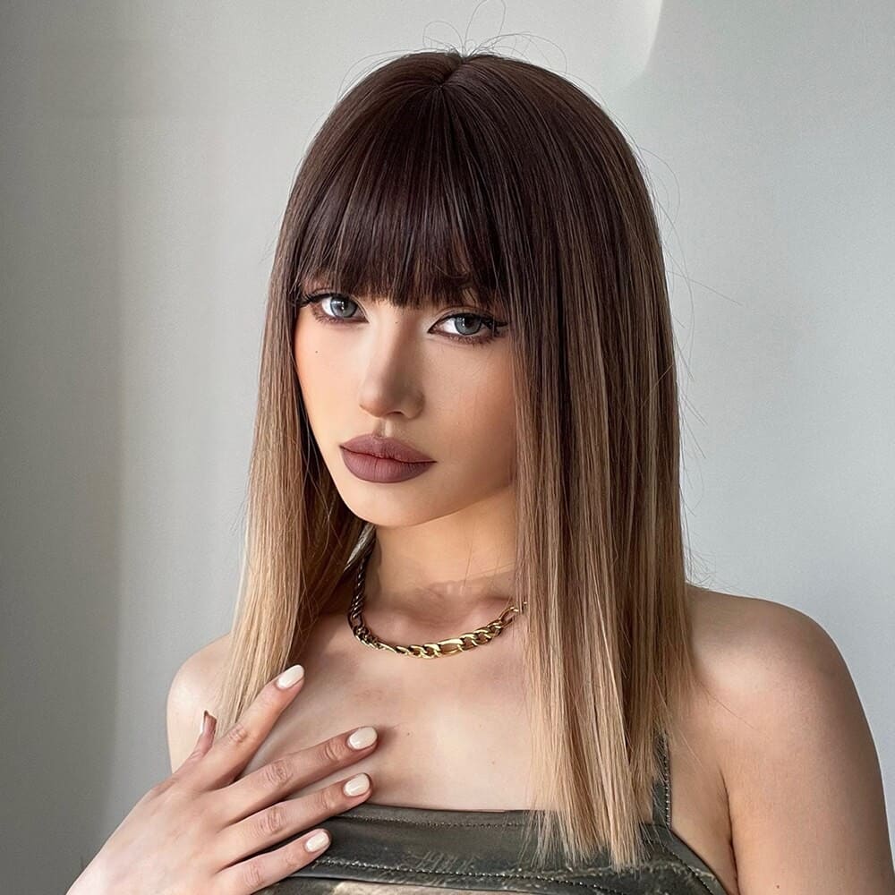 Perruque couleur miel frange