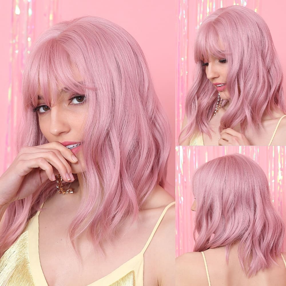 Perruque coupe carré rose indétectable