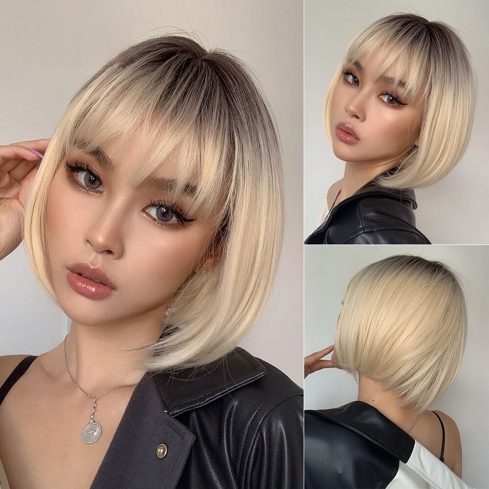 Perruque courte blonde naturelle femme