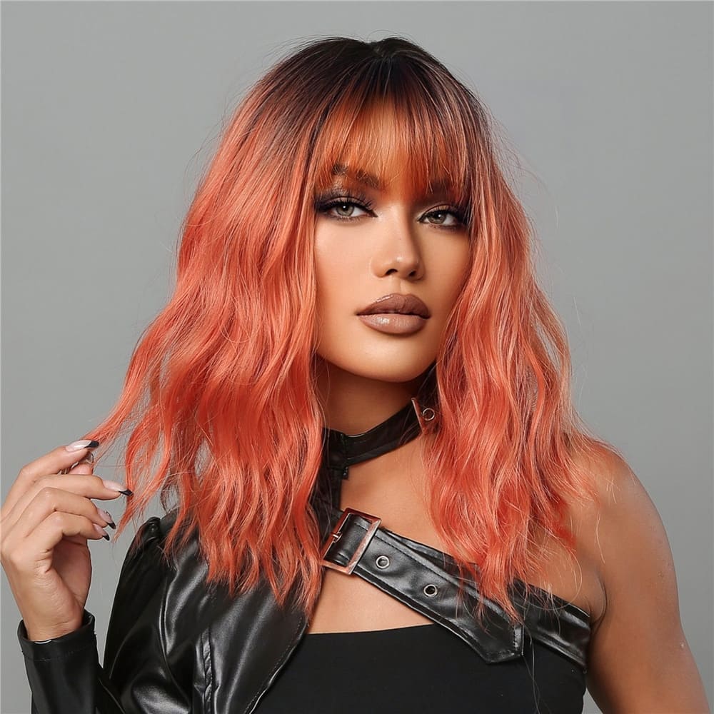 Perruque femme rousse cuivrée mi long